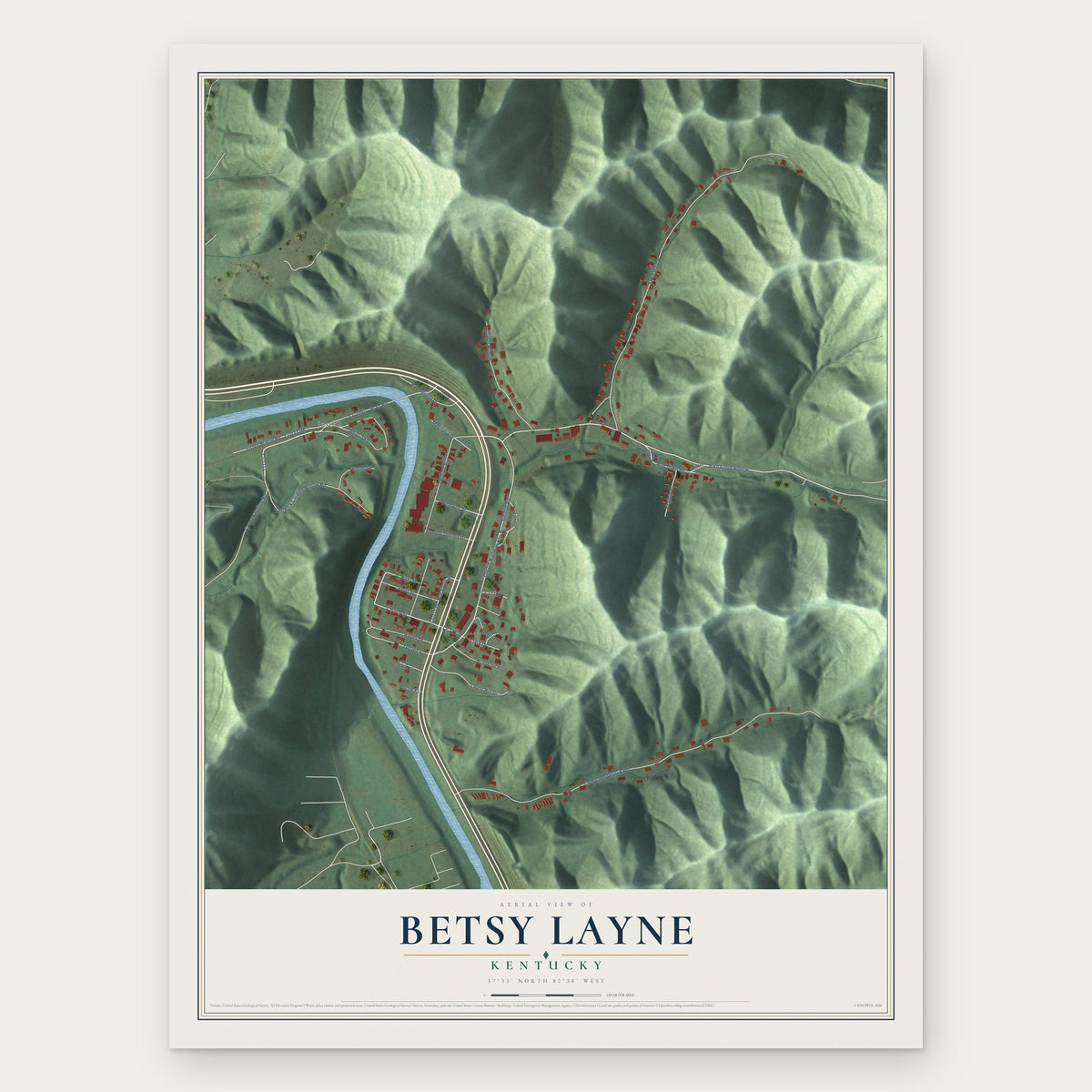 Betsy Layne, Kentucky map print, the full design