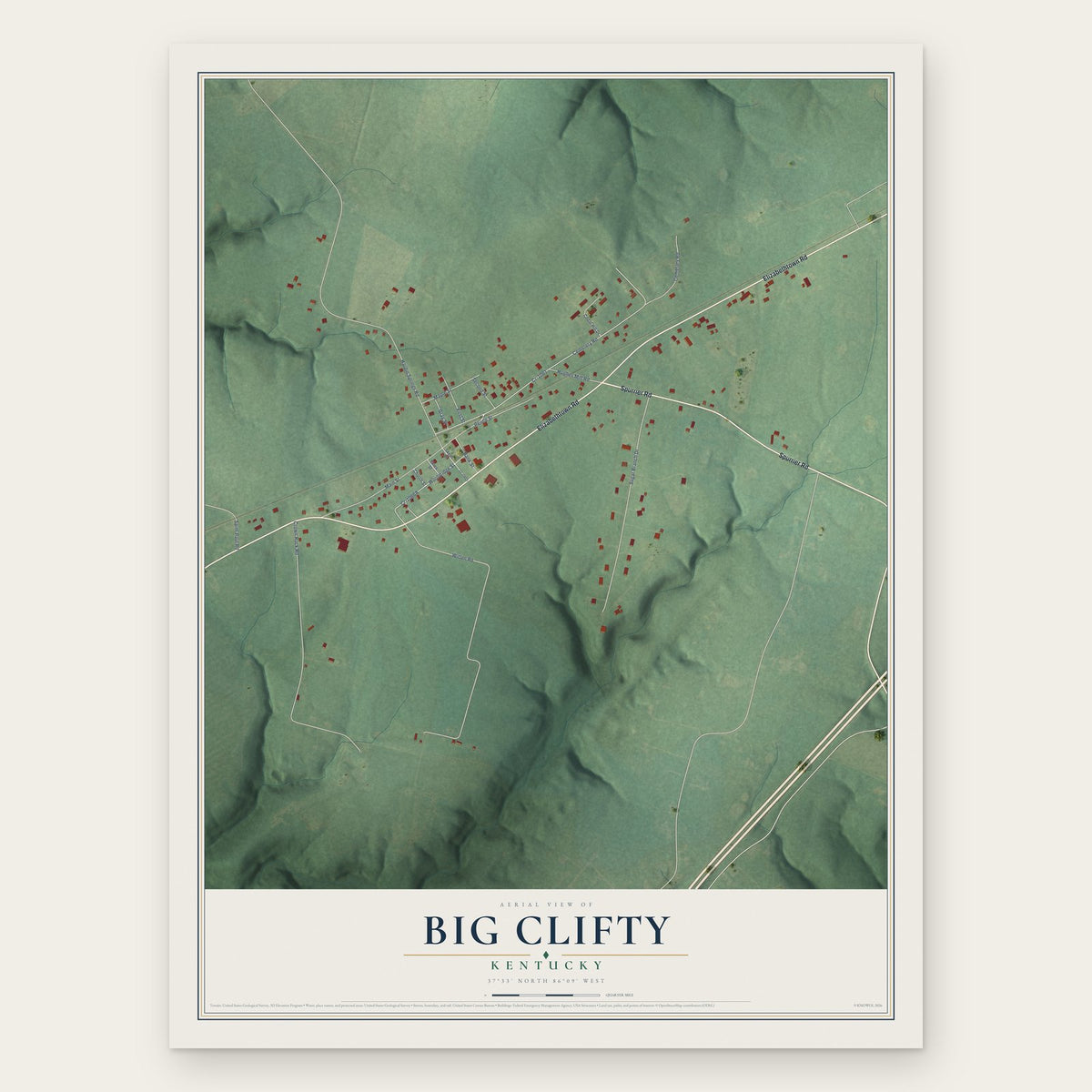 Big Clifty, Kentucky map print, the full design