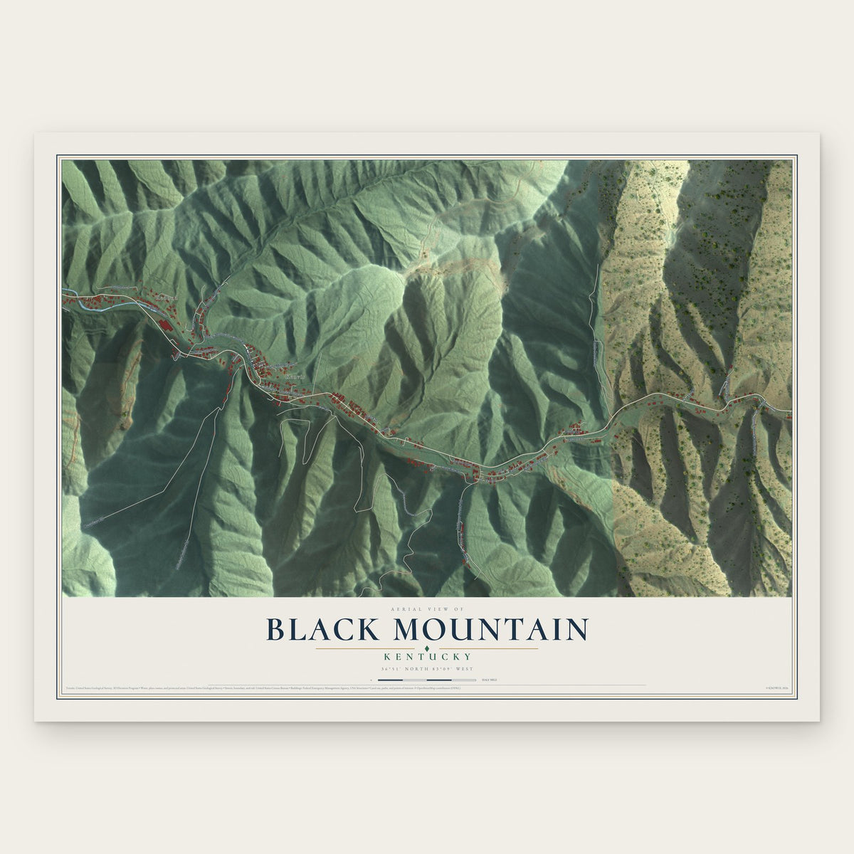 Black Mountain, Kentucky map print, the full design