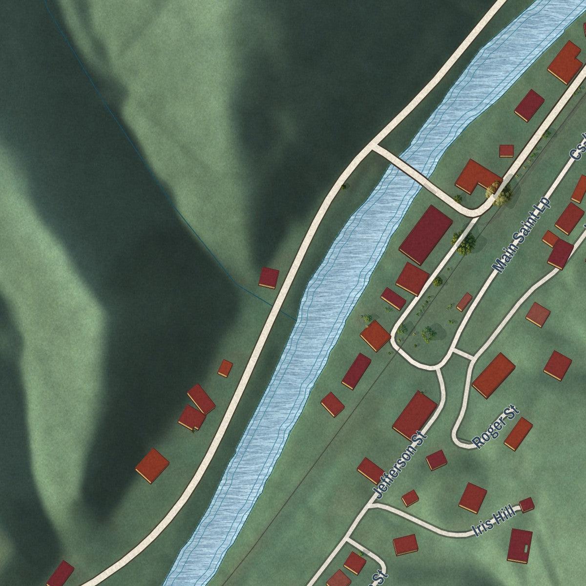 Close-up of the map of Blackey, Kentucky print showing street and building detail