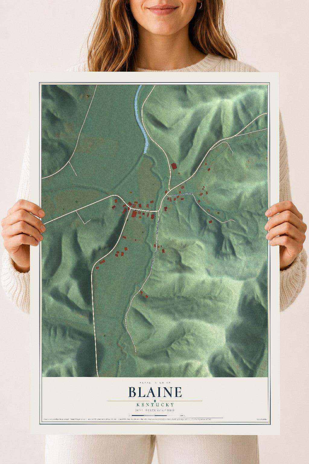 Map of Blaine, Kentucky, 18 x 24 inch unframed archival matte print
