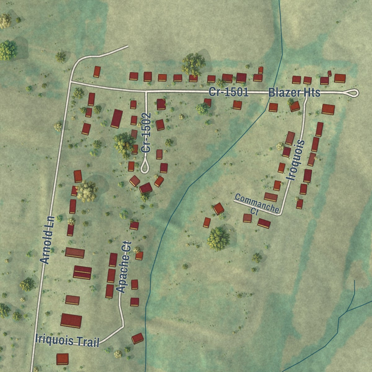 Close-up of the map of Bloomfield, Kentucky print showing street and building detail