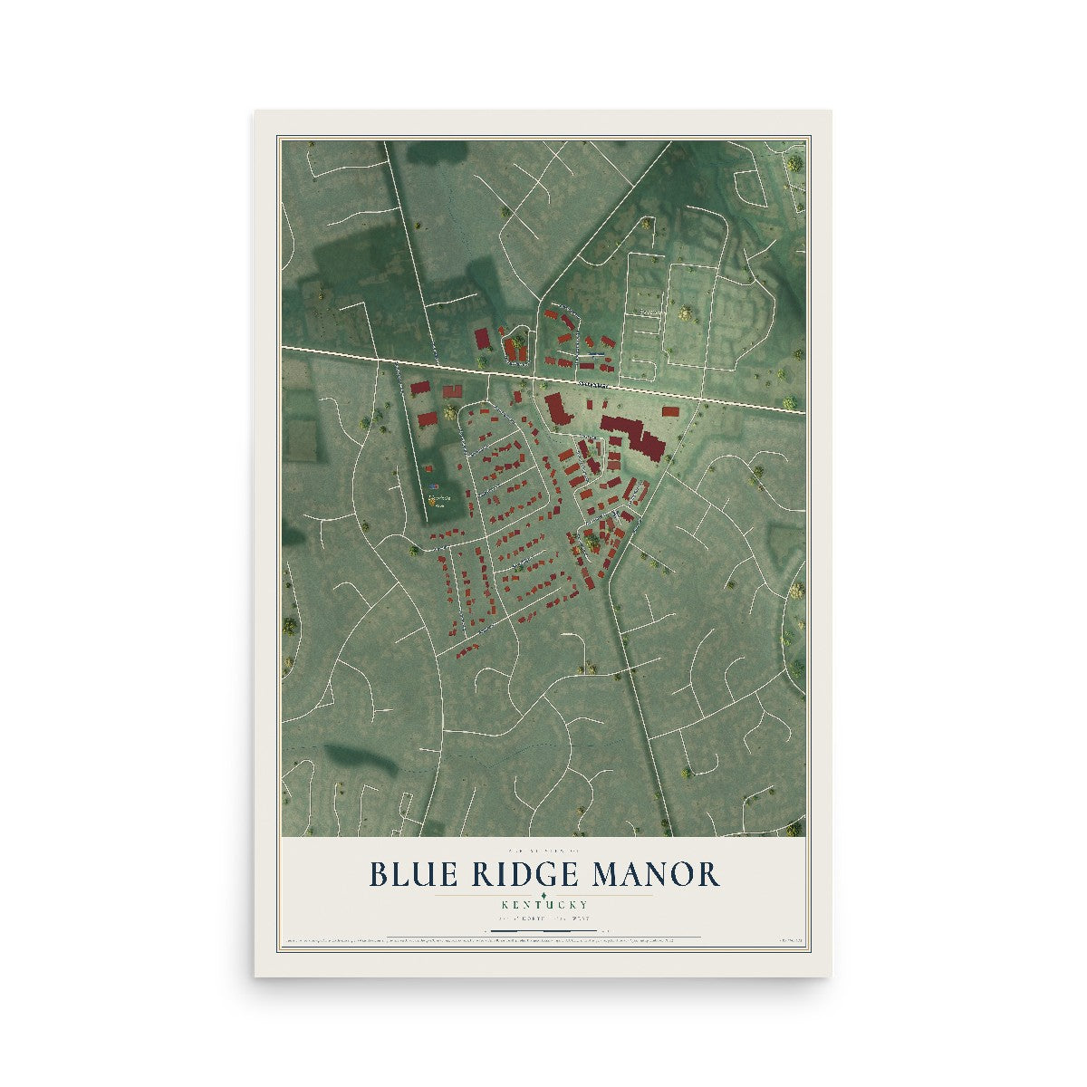 Map of Blue Ridge Manor, Kentucky, 12 x 18 inch unframed archival matte print