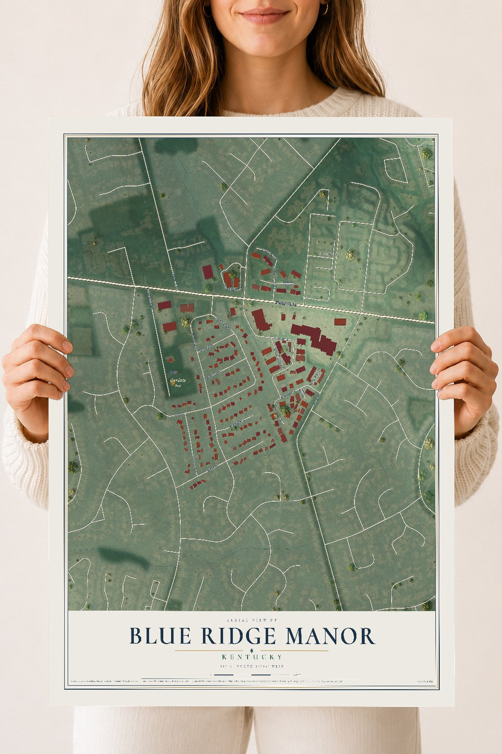 Map of Blue Ridge Manor, Kentucky, 18 x 24 inch unframed archival matte print