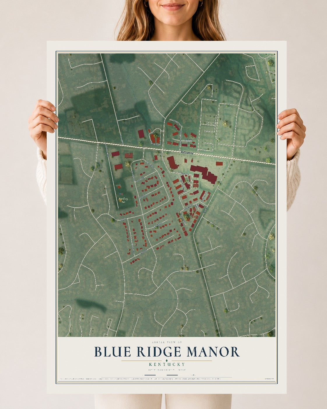Map of Blue Ridge Manor, Kentucky, 24 x 36 inch unframed archival matte print