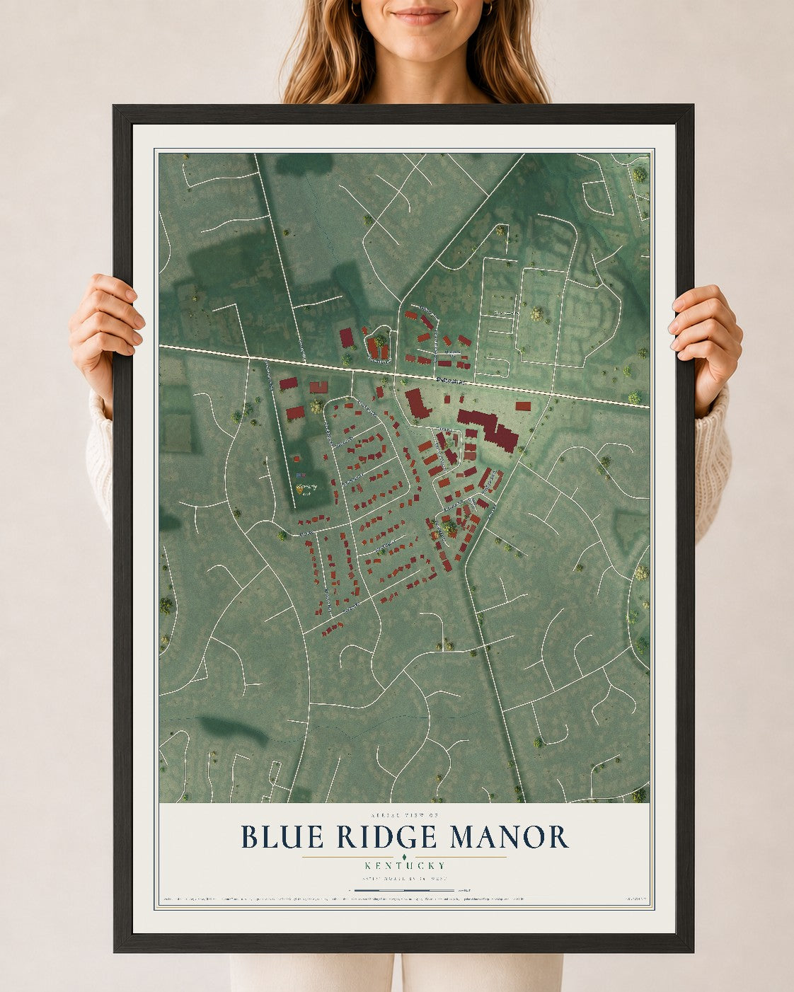 Map of Blue Ridge Manor, Kentucky, 24 x 36 inch print in a black wood frame