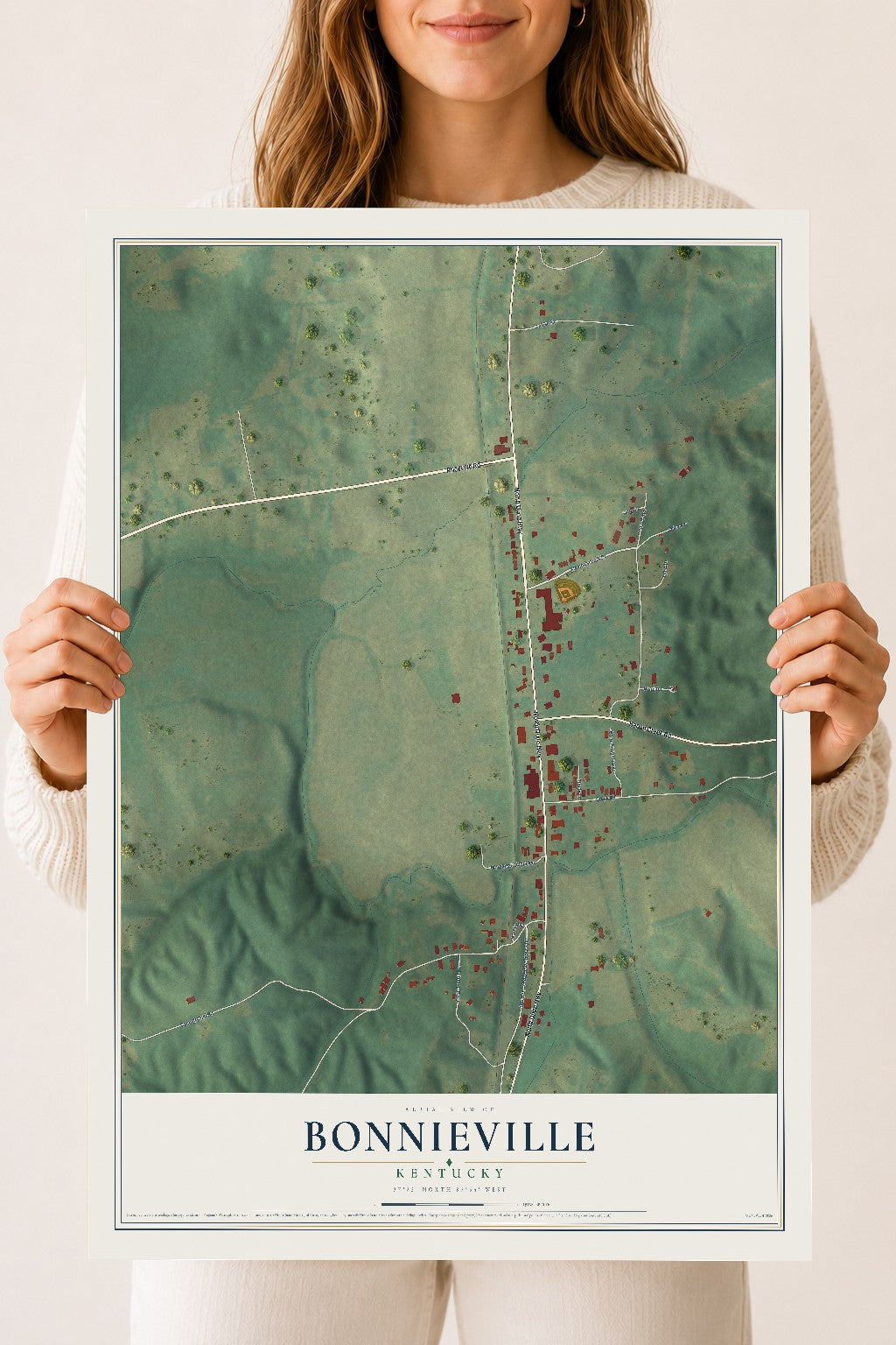 Map of Bonnieville, Kentucky, 18 x 24 inch unframed archival matte print