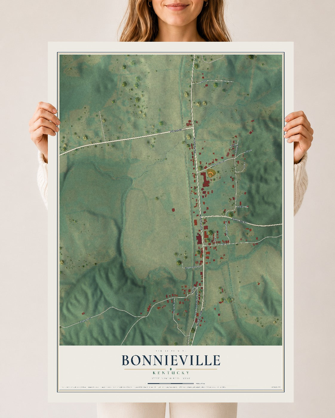 Map of Bonnieville, Kentucky, 24 x 36 inch unframed archival matte print