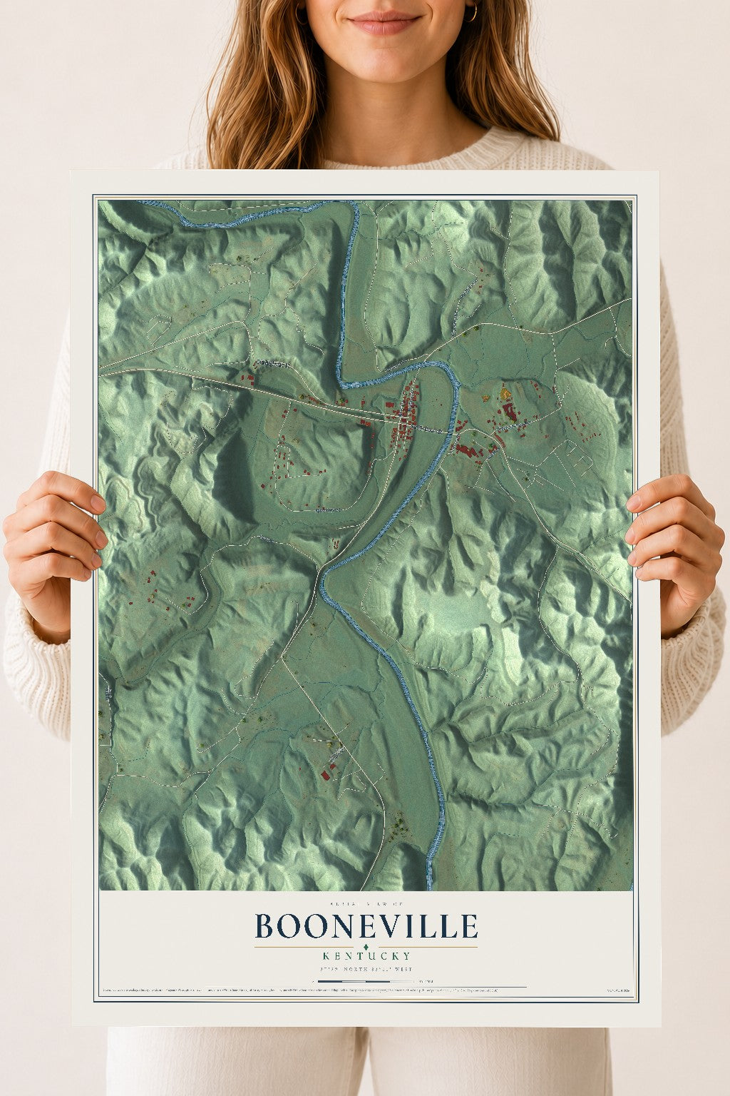 Map of Booneville, Kentucky, 18 x 24 inch unframed archival matte print
