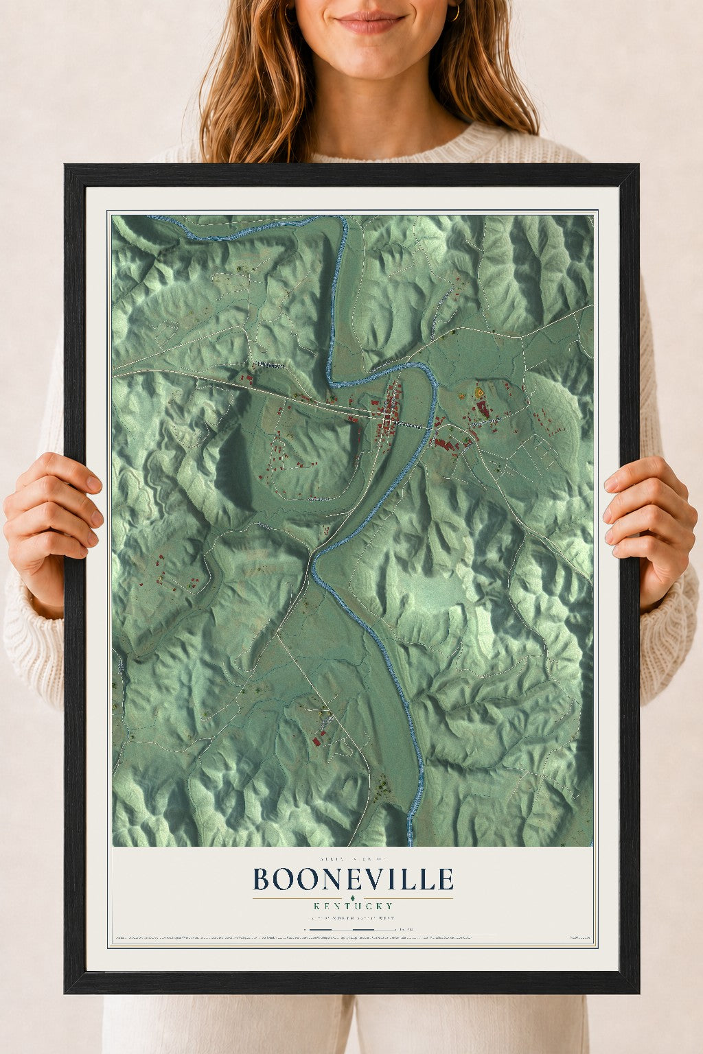 Map of Booneville, Kentucky, 18 x 24 inch print in a black wood frame