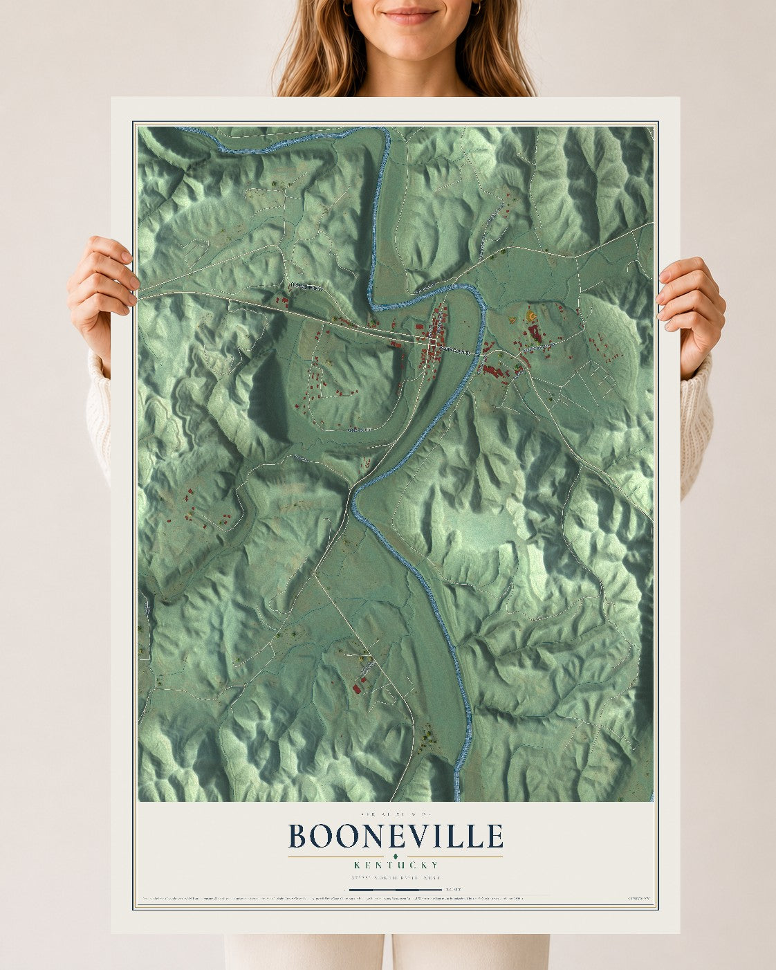 Map of Booneville, Kentucky, 24 x 36 inch unframed archival matte print