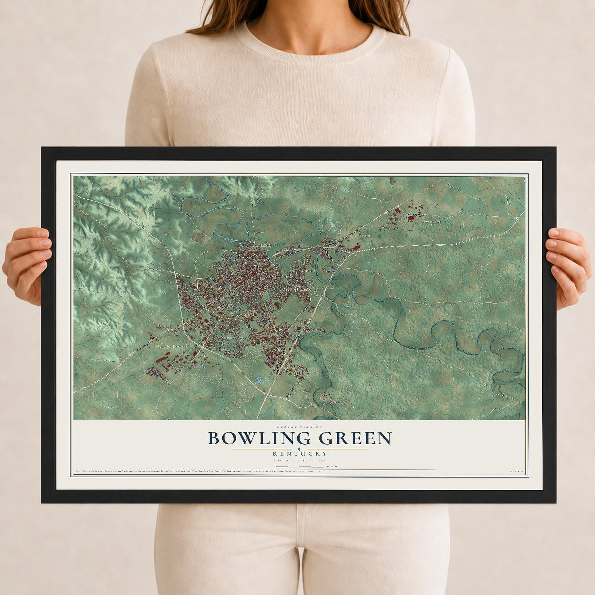 Map of Bowling Green, Kentucky, 12 x 18 inch print in a black wood frame