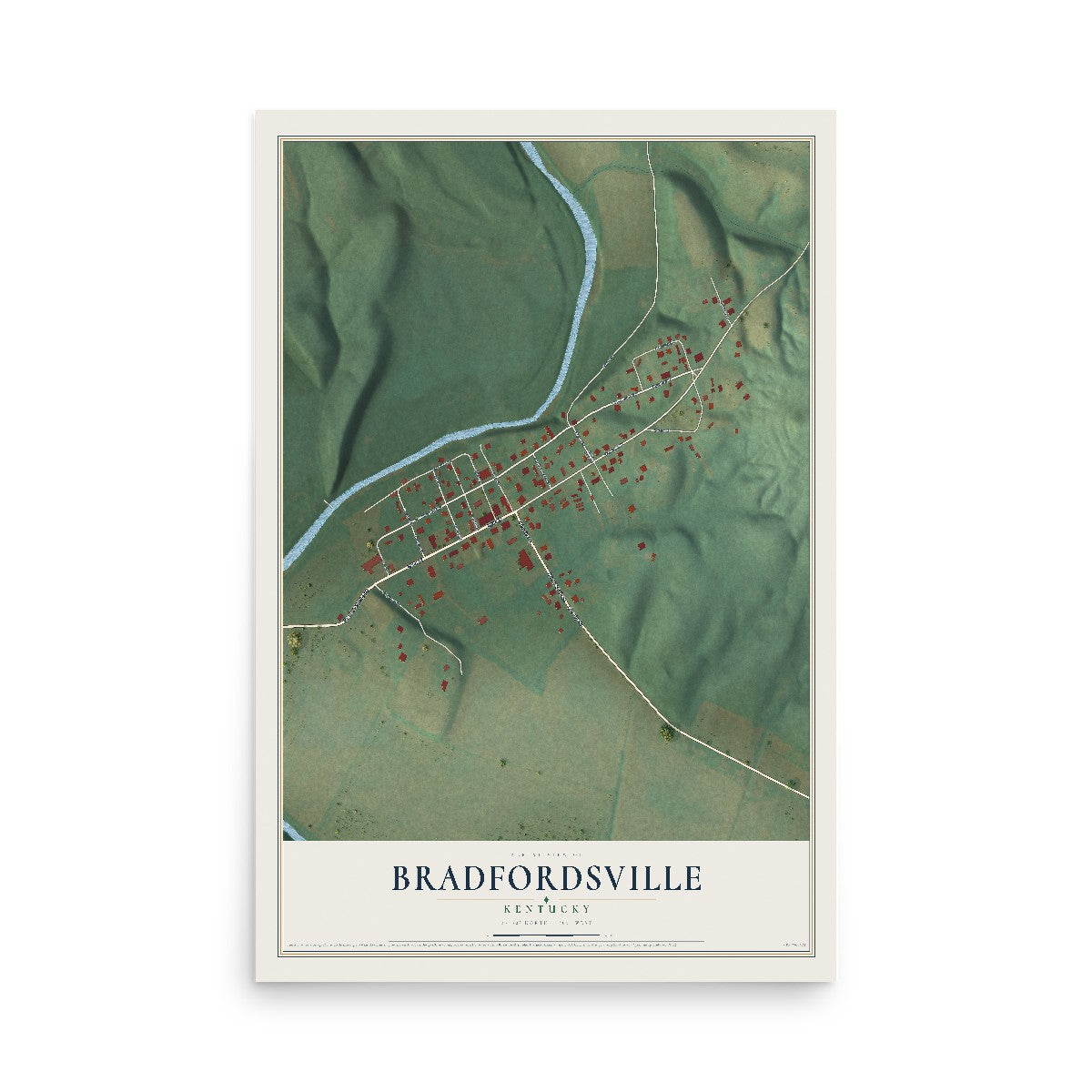 Map of Bradfordsville, Kentucky, 12 x 18 inch unframed archival matte print