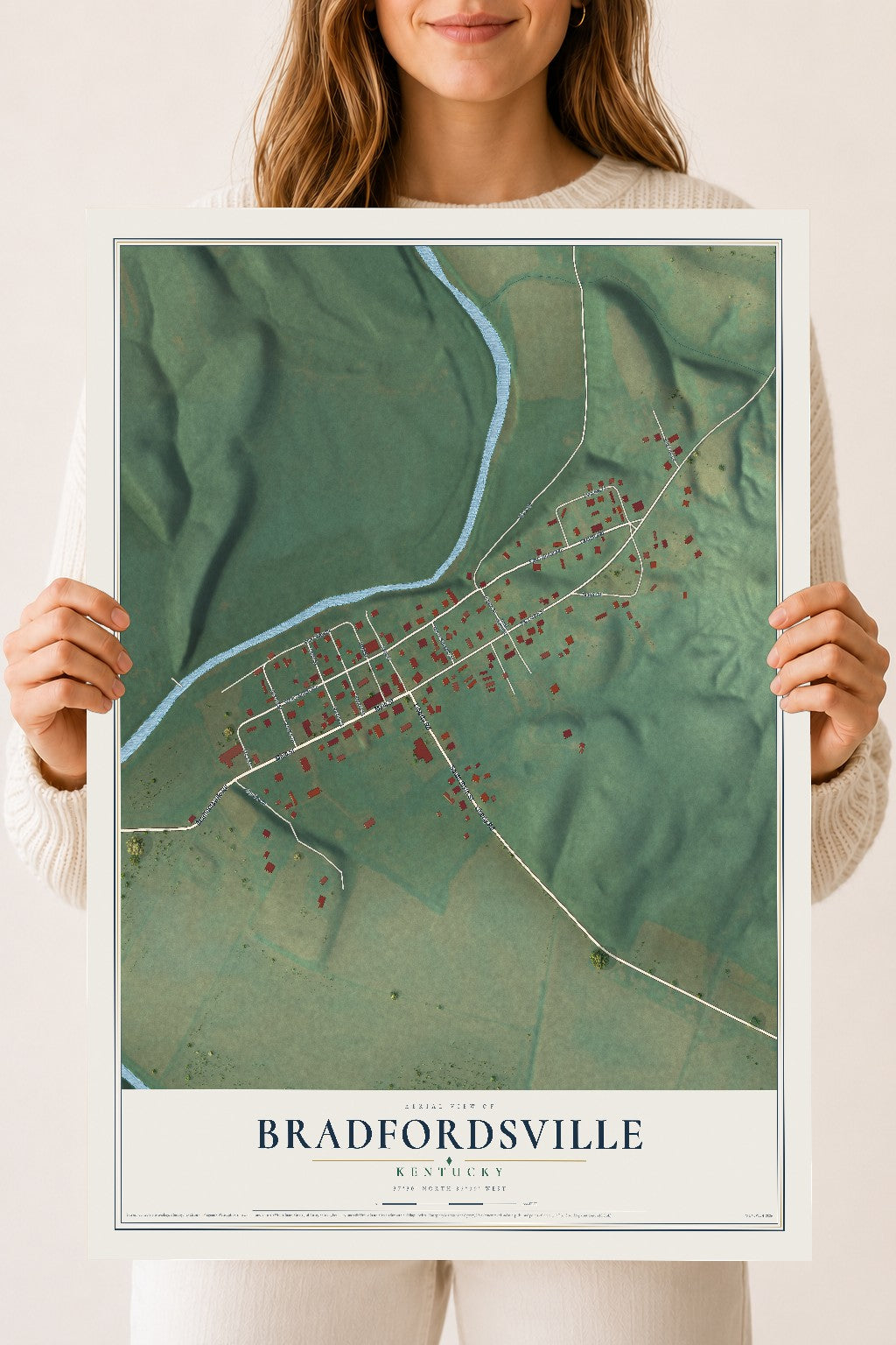 Map of Bradfordsville, Kentucky, 18 x 24 inch unframed archival matte print
