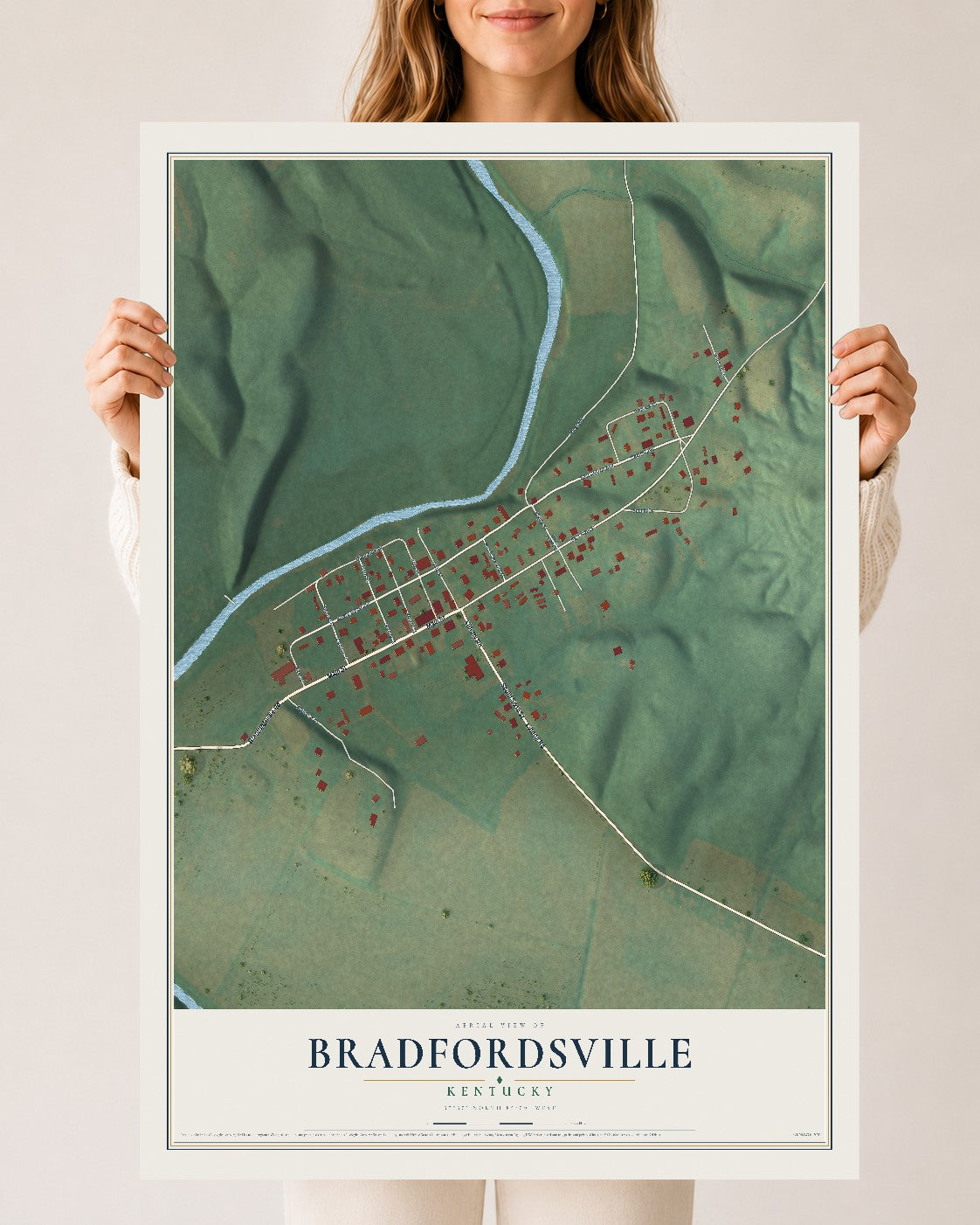 Map of Bradfordsville, Kentucky, 24 x 36 inch unframed archival matte print