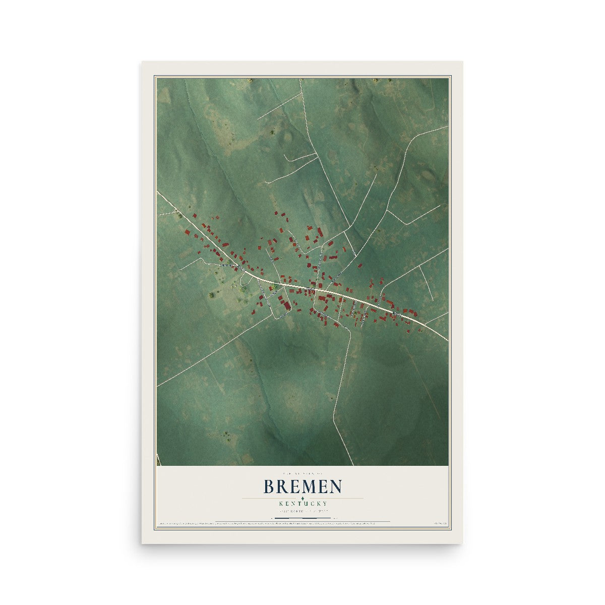 Map of Bremen, Kentucky, 12 x 18 inch unframed archival matte print
