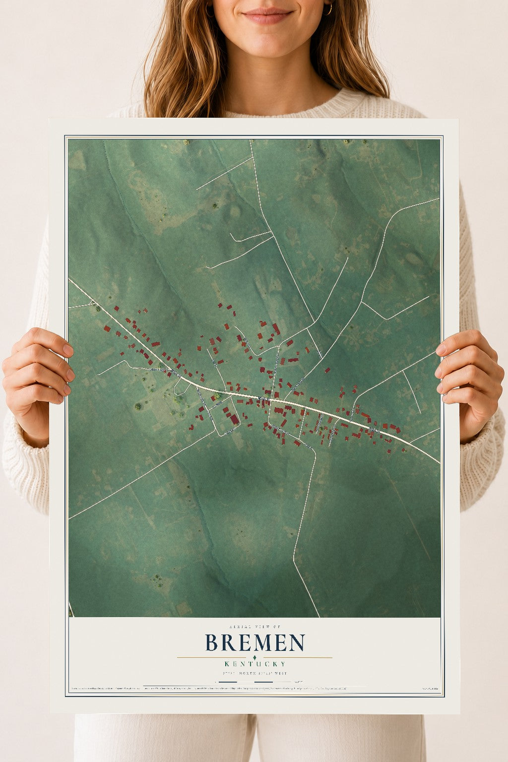 Map of Bremen, Kentucky, 18 x 24 inch unframed archival matte print