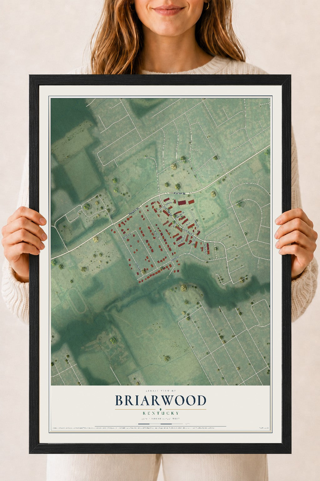 Map of Briarwood, Kentucky, 18 x 24 inch print in a black wood frame