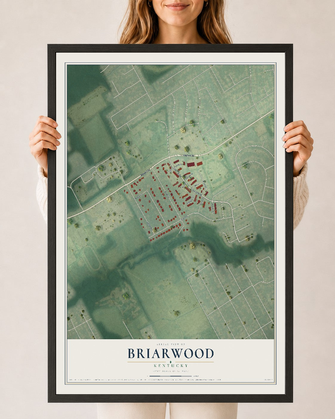 Map of Briarwood, Kentucky, 24 x 36 inch print in a black wood frame