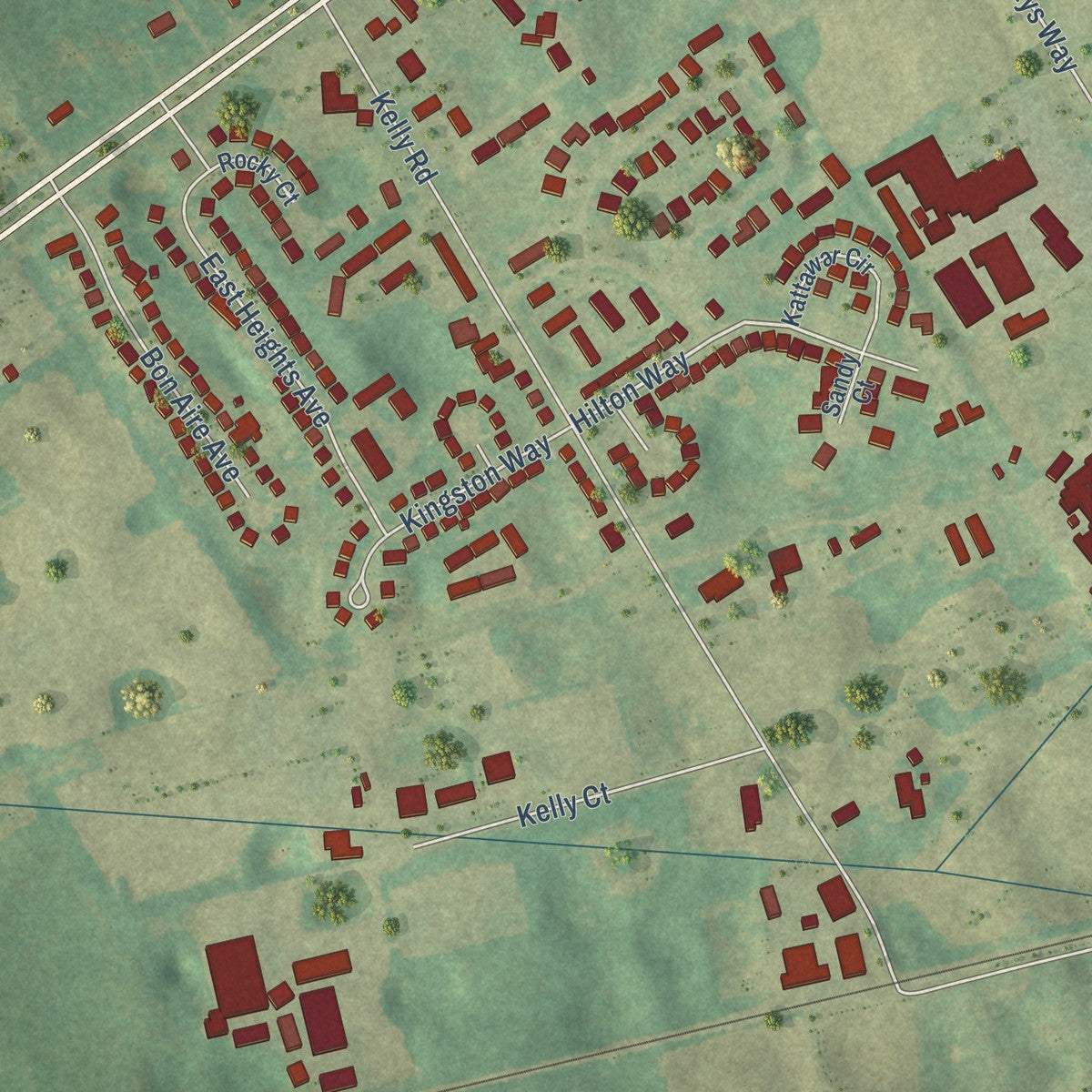 Close-up of the map of Bristow, Kentucky print showing street and building detail