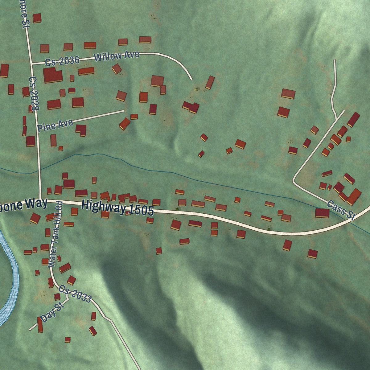 Second close-up of the map of Brodhead, Kentucky print showing more streets and buildings