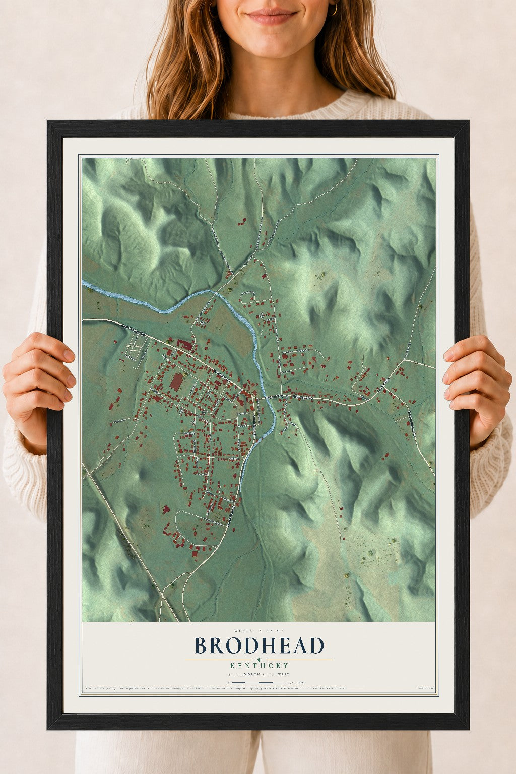 Map of Brodhead, Kentucky, 18 x 24 inch print in a black wood frame