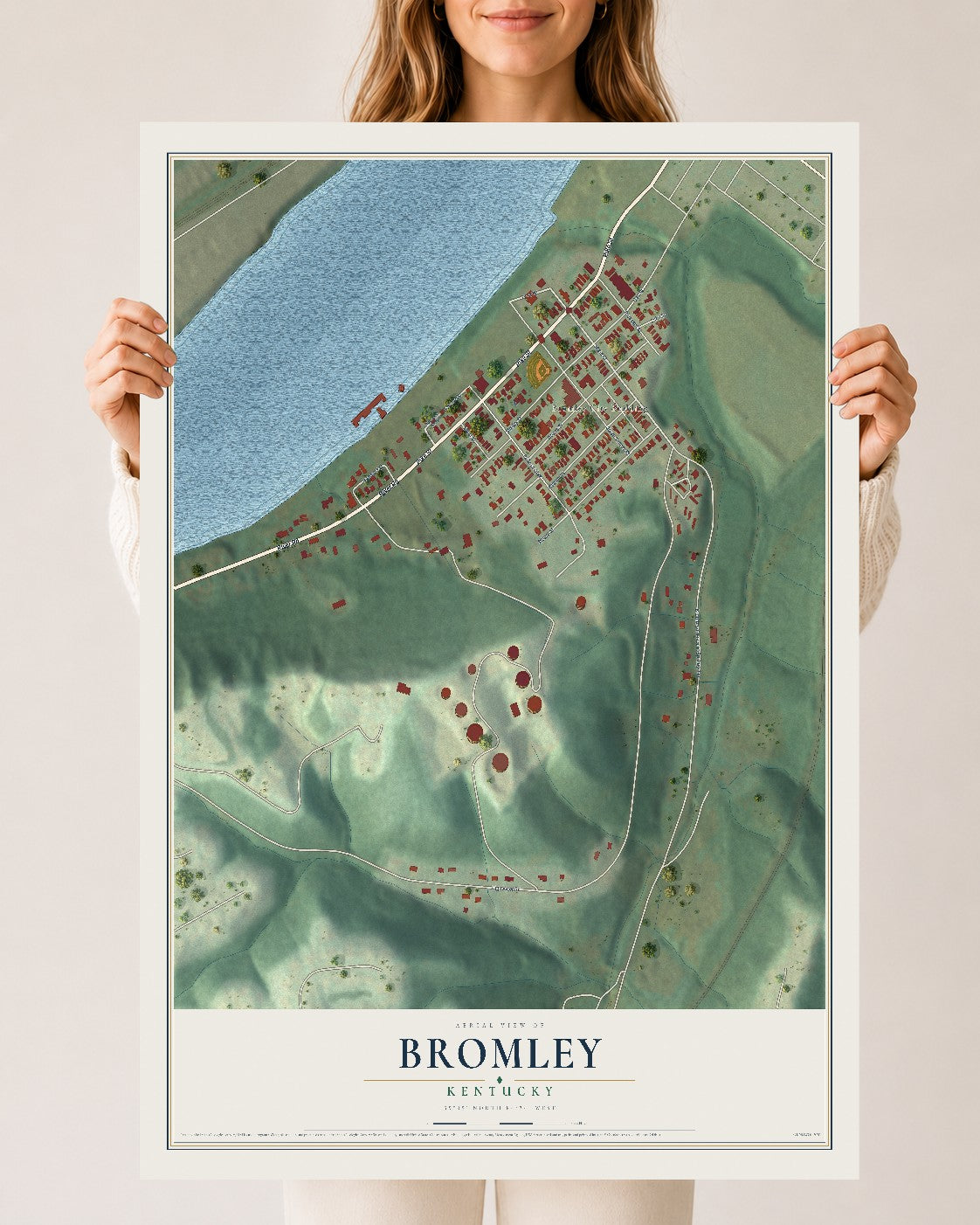 Map of Bromley, Kentucky, 24 x 36 inch unframed archival matte print