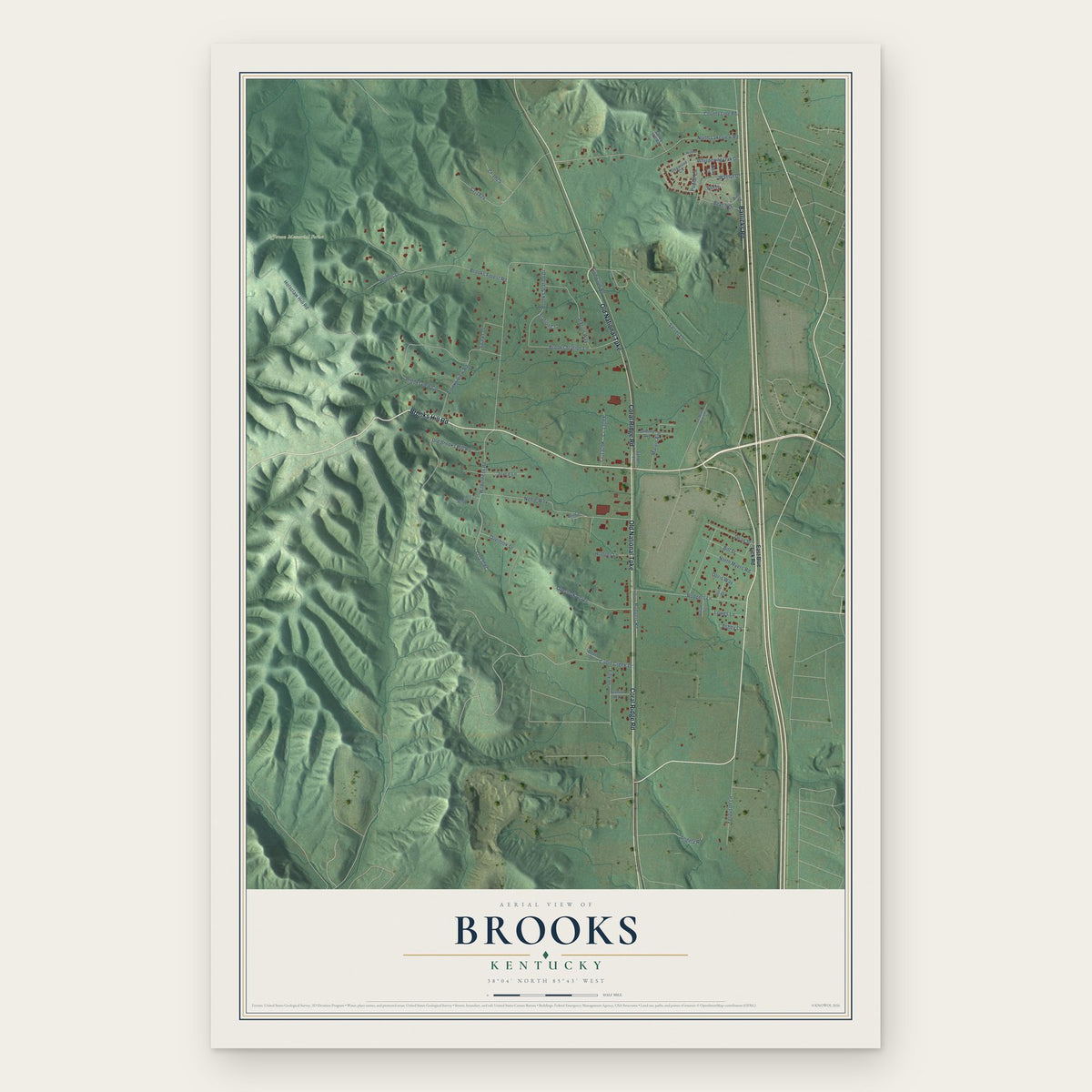 Brooks, Kentucky map print, the full design