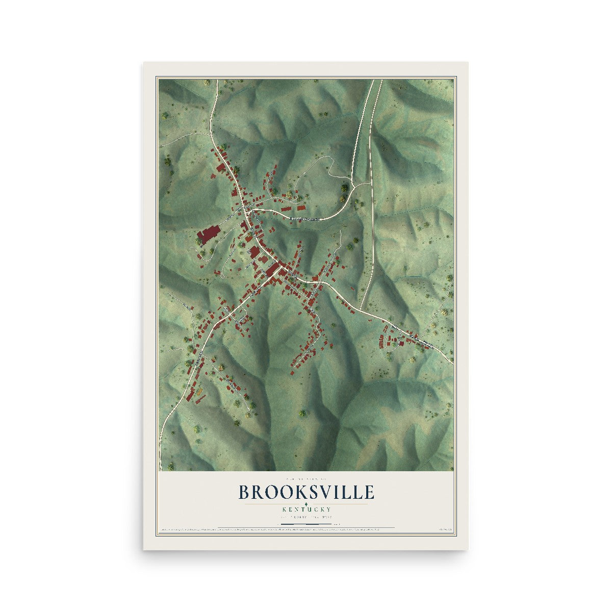 Map of Brooksville, Kentucky, 12 x 18 inch unframed archival matte print