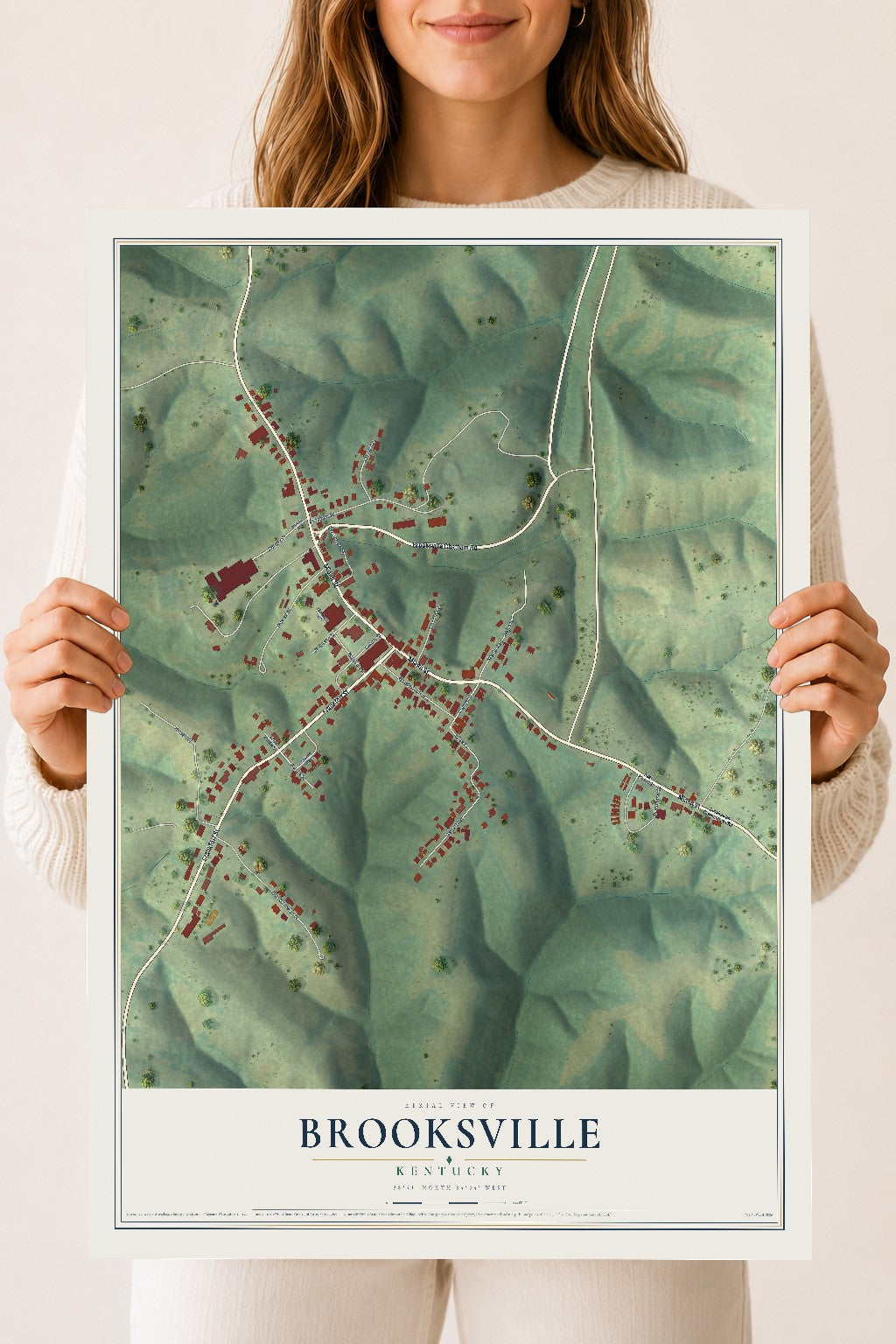 Map of Brooksville, Kentucky, 18 x 24 inch unframed archival matte print
