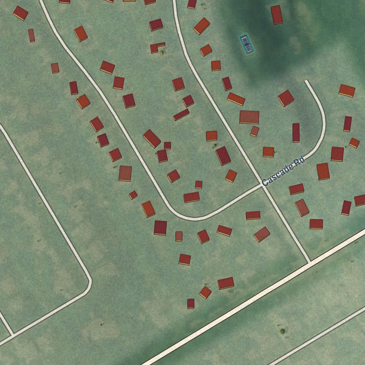 Second close-up of the map of Brownsboro Farm, Kentucky print showing more streets and buildings