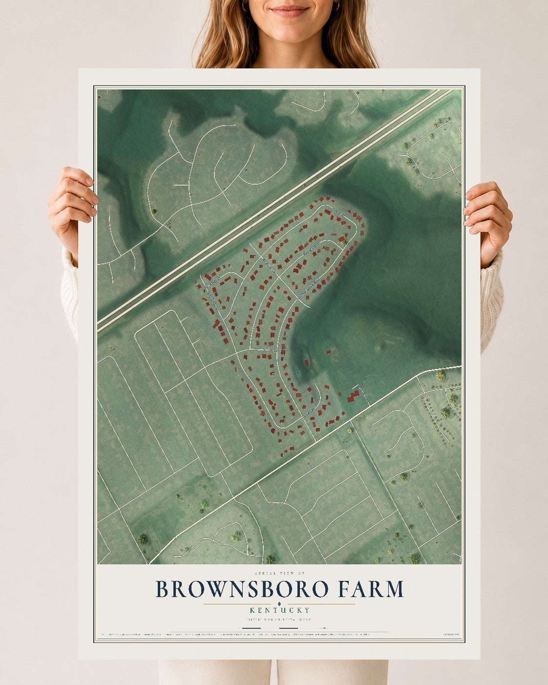 Map of Brownsboro Farm, Kentucky, 24 x 36 inch unframed archival matte print