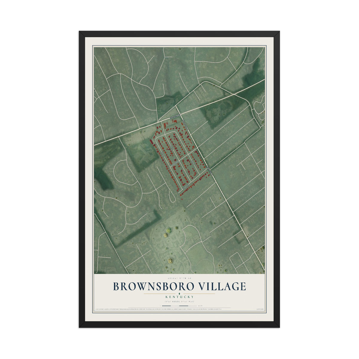 Map of Brownsboro Village, Kentucky, 12 x 18 inch print in a black wood frame