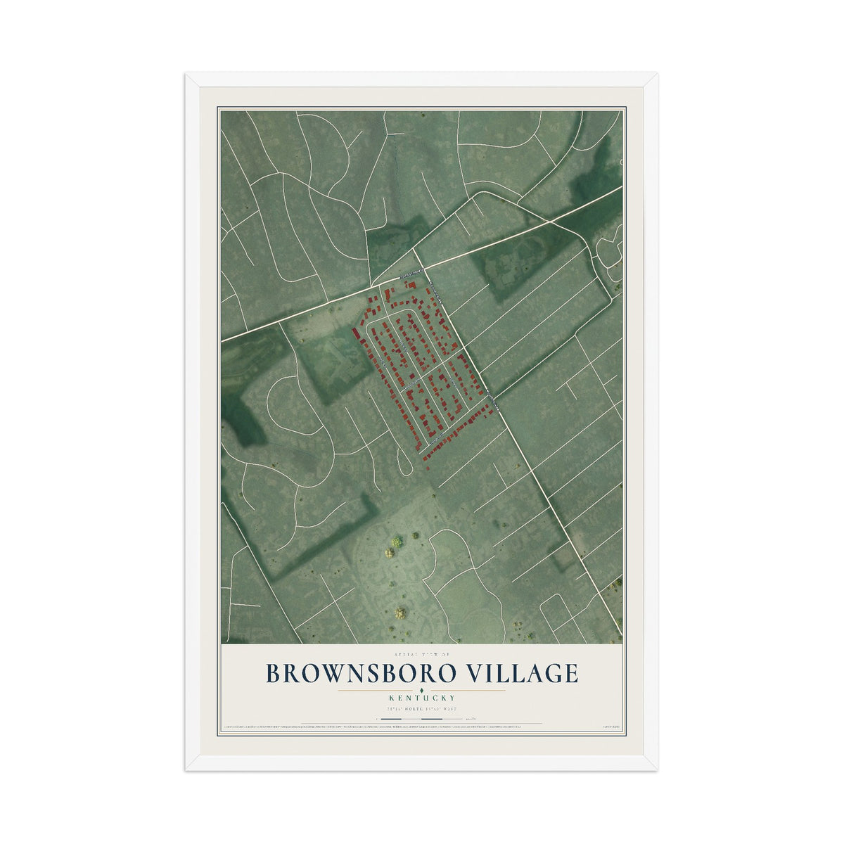 Map of Brownsboro Village, Kentucky, 12 x 18 inch print in a white wood frame