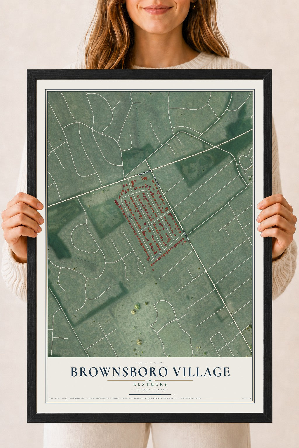 Map of Brownsboro Village, Kentucky, 18 x 24 inch print in a black wood frame