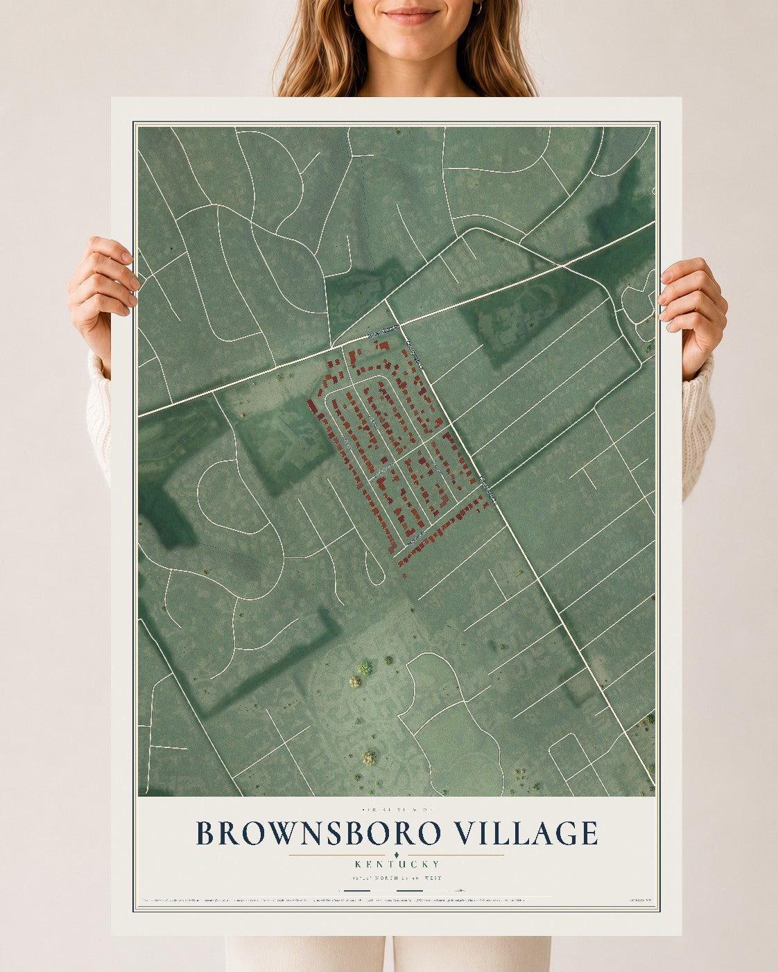 Map of Brownsboro Village, Kentucky, 24 x 36 inch unframed archival matte print
