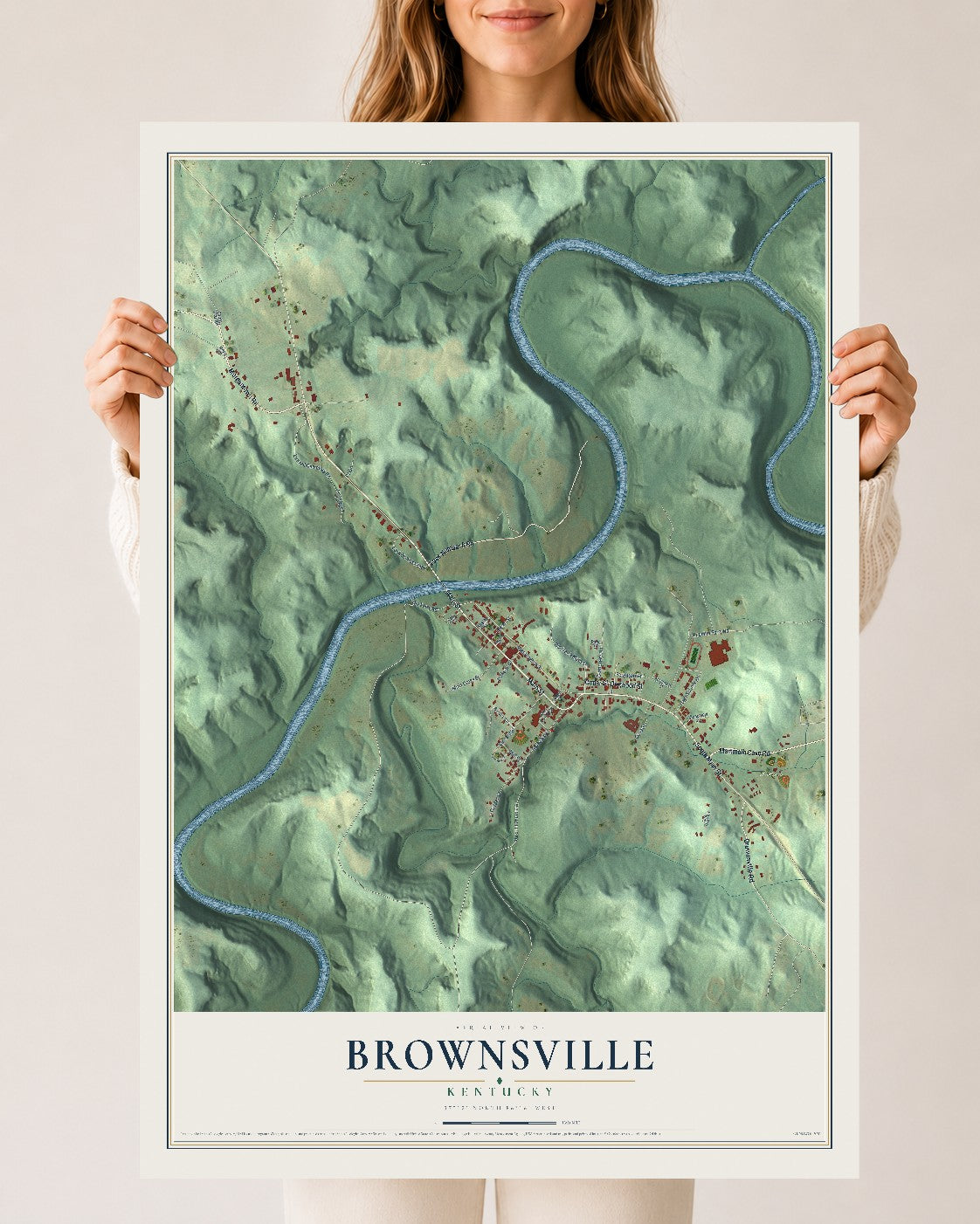 Map of Brownsville, Kentucky, 24 x 36 inch unframed archival matte print