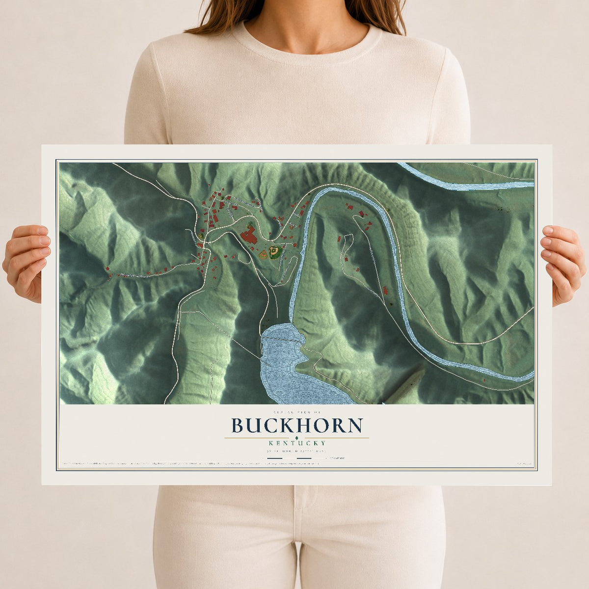 Map of Buckhorn, Kentucky, 12 x 18 inch unframed archival matte print