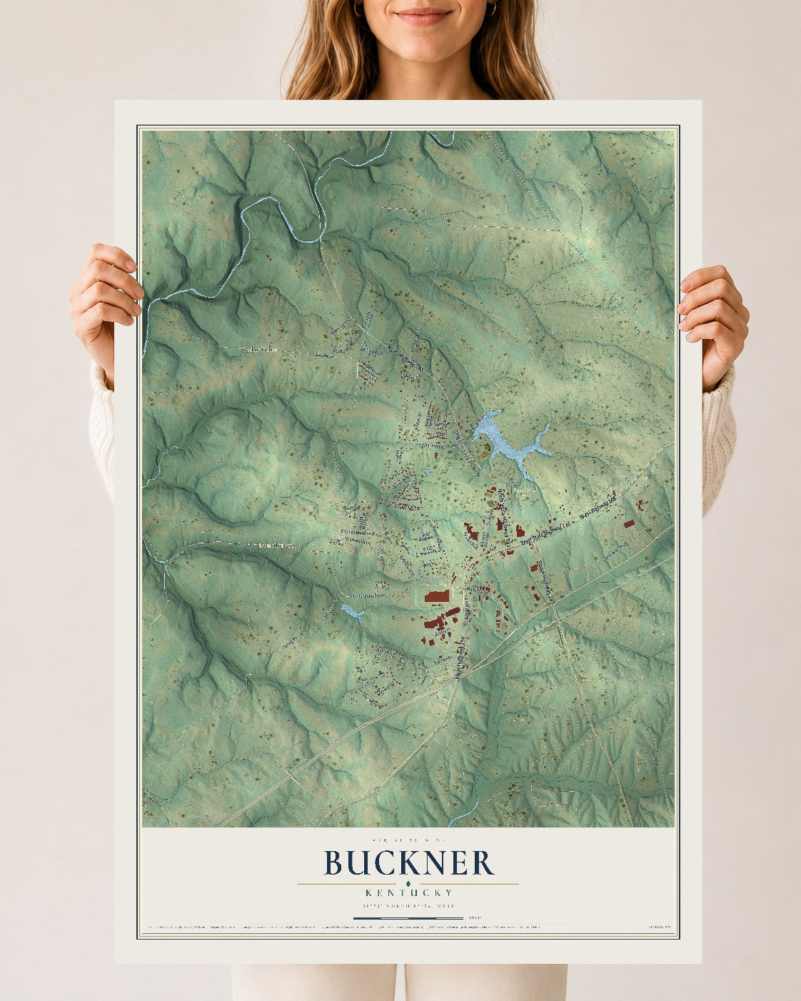 Map of Buckner, Kentucky, 24 x 36 inch unframed archival matte print