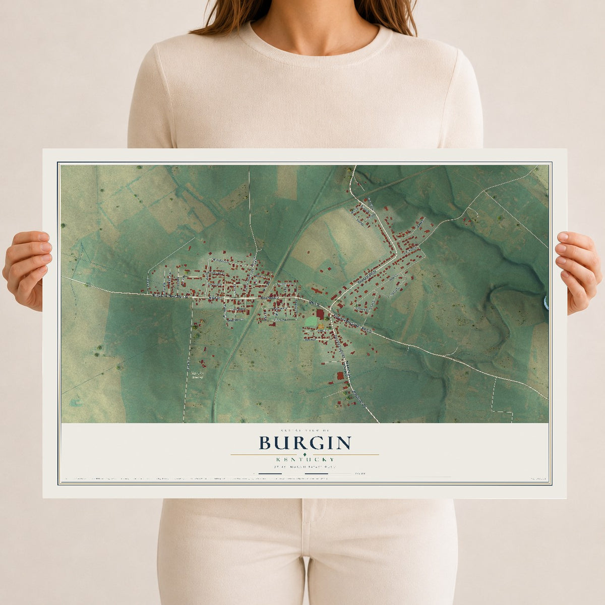 Map of Burgin, Kentucky, 12 x 18 inch unframed archival matte print