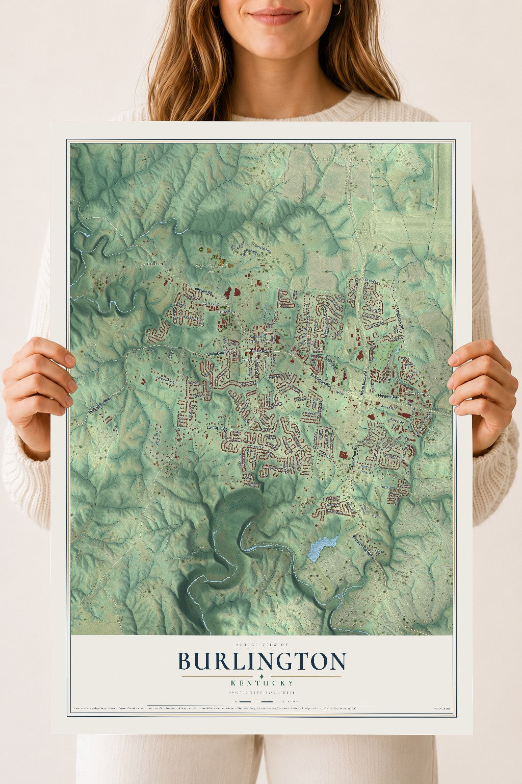 Map of Burlington, Kentucky, 18 x 24 inch unframed archival matte print