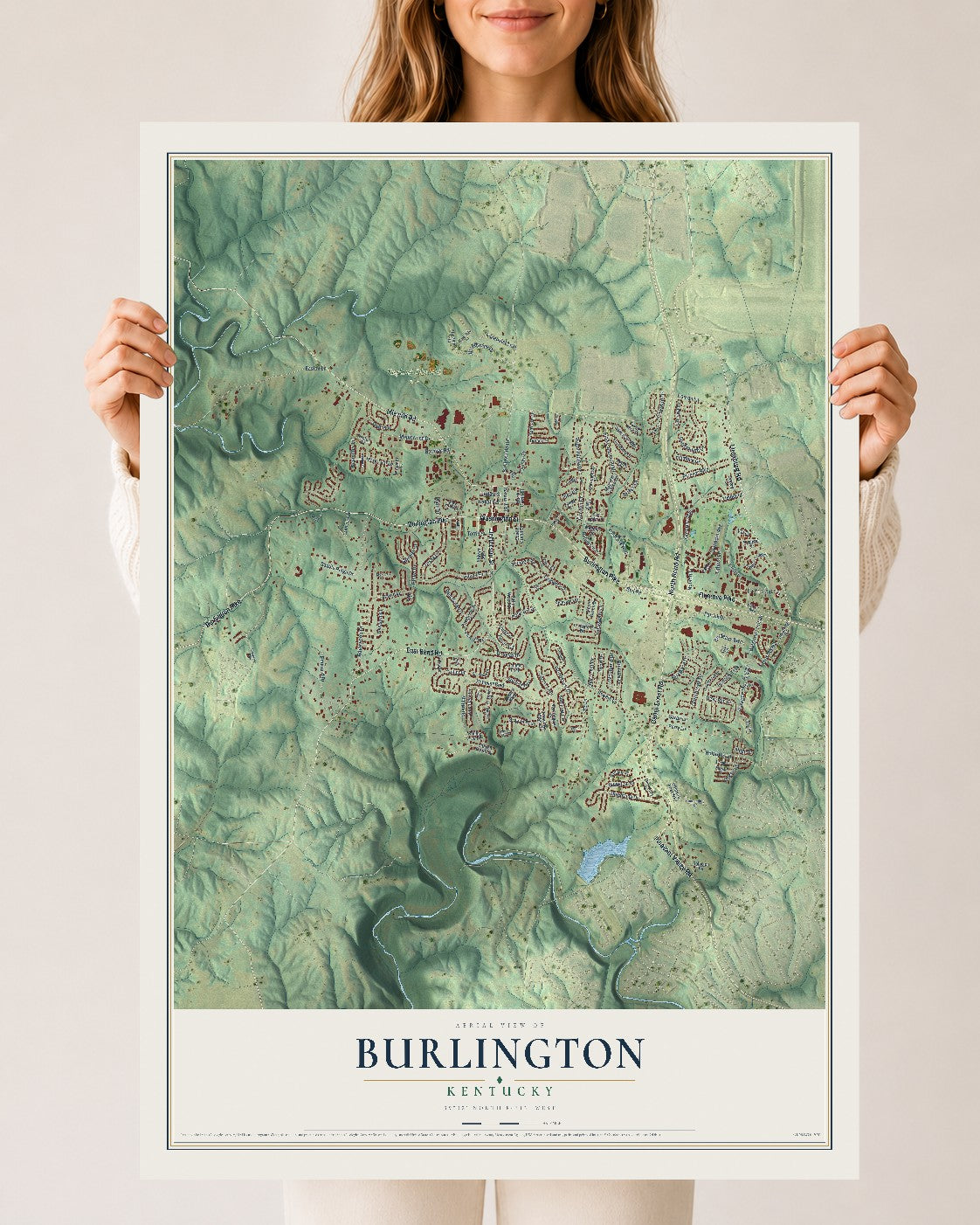 Map of Burlington, Kentucky, 24 x 36 inch unframed archival matte print
