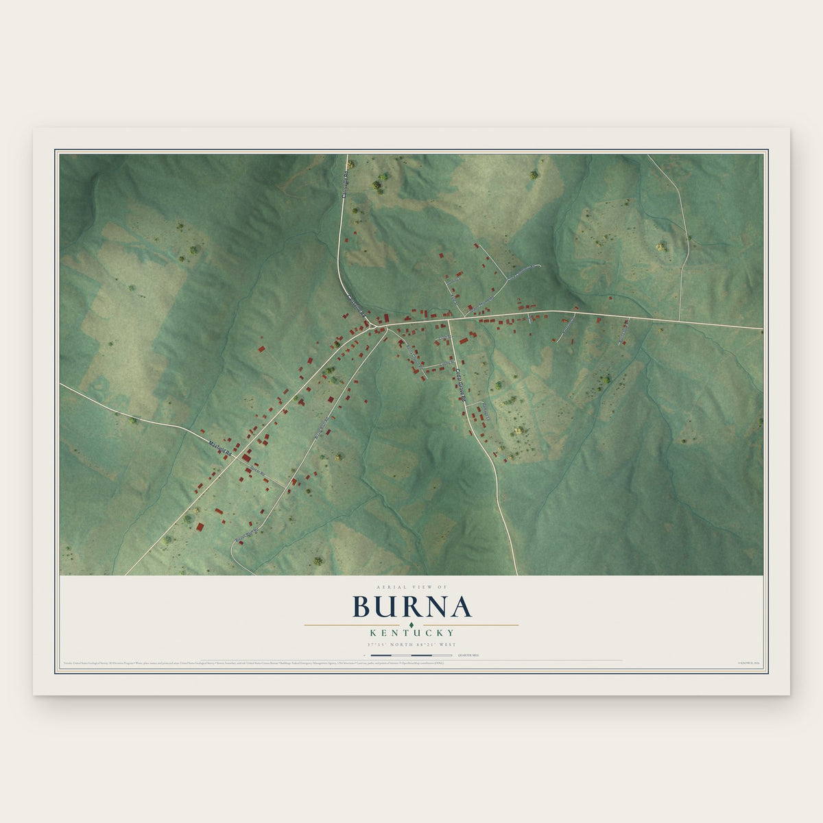 Burna, Kentucky map print, the full design