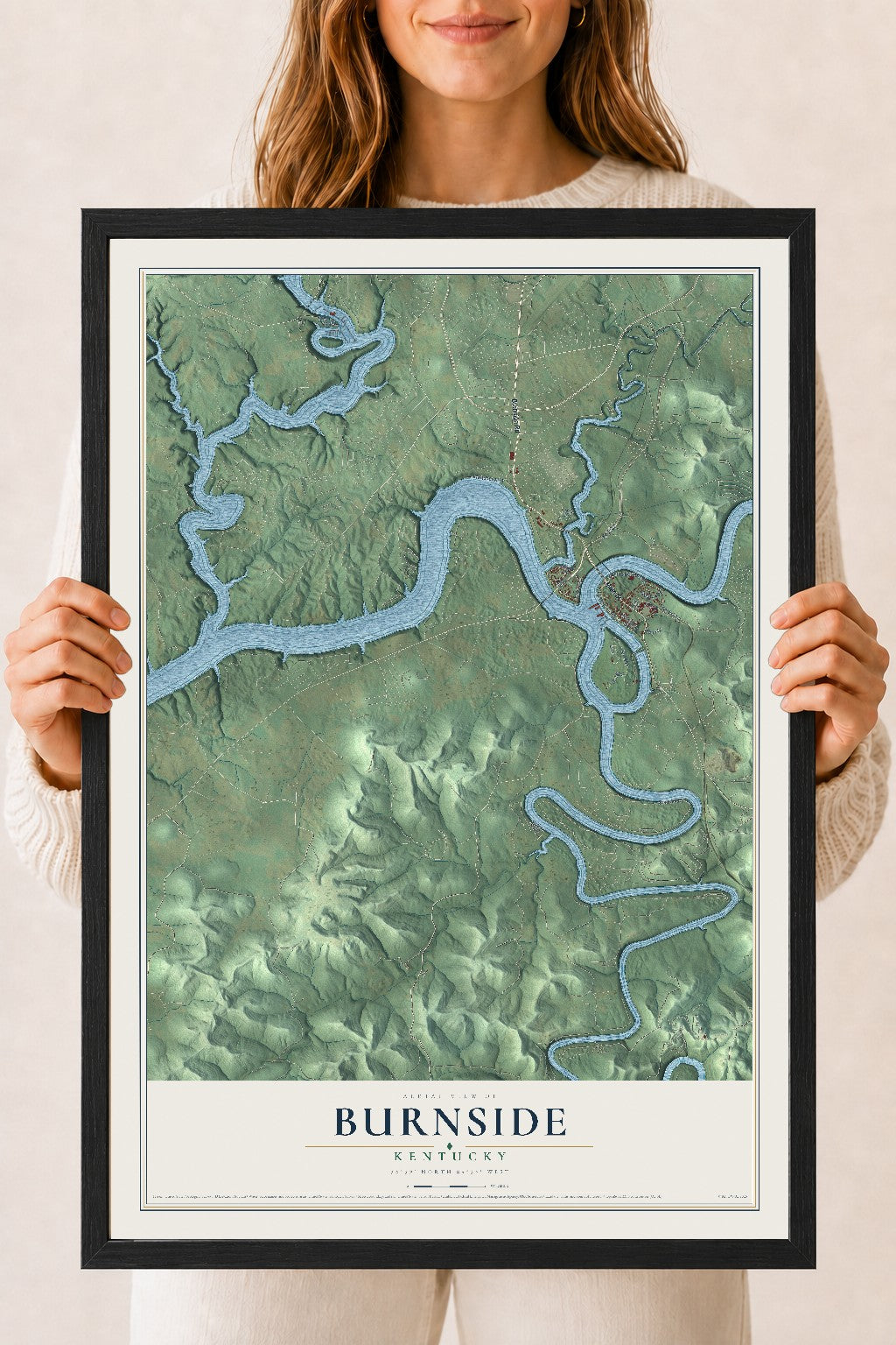 Map of Burnside, Kentucky, 18 x 24 inch print in a black wood frame