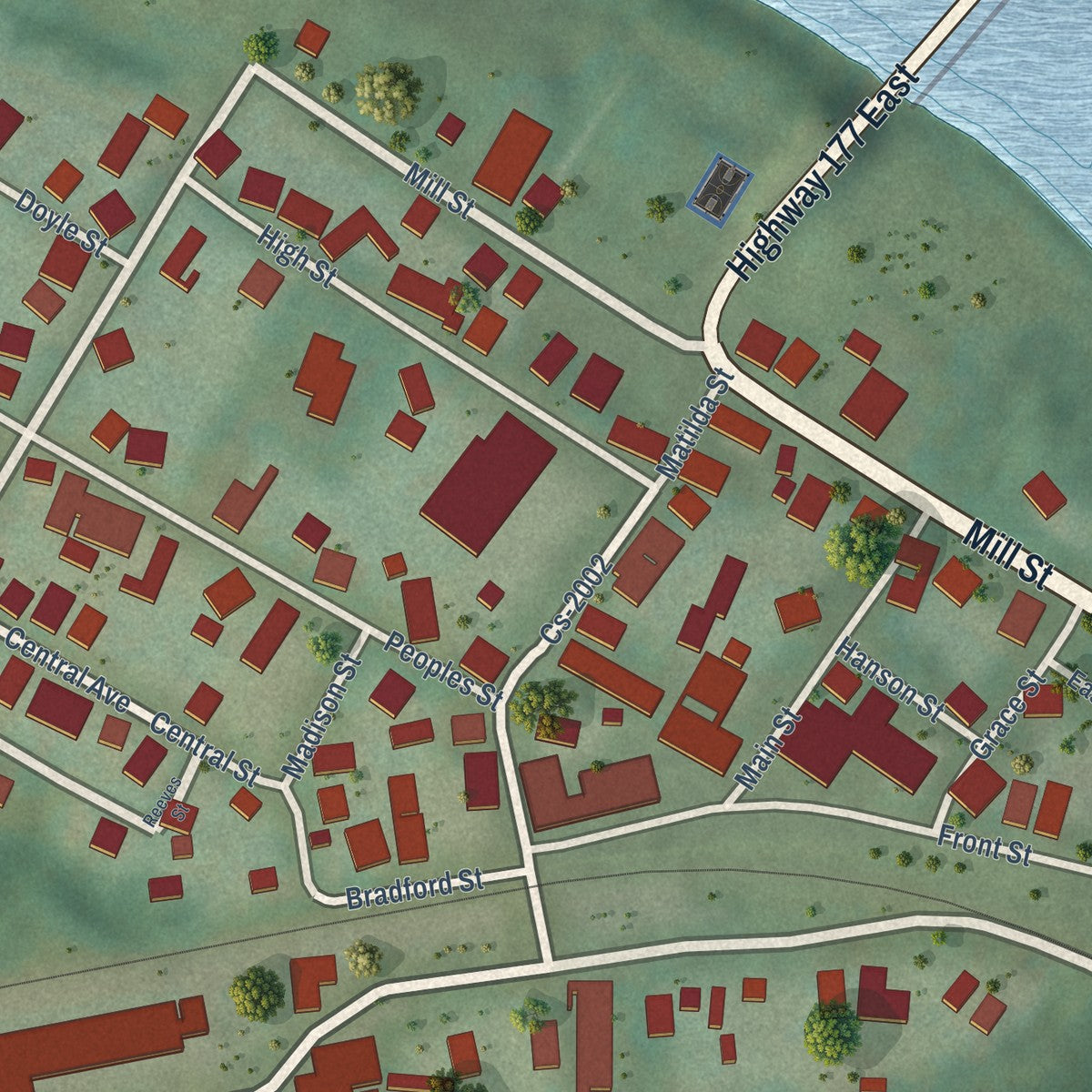 Close-up of the map of Butler, Kentucky print showing street and building detail