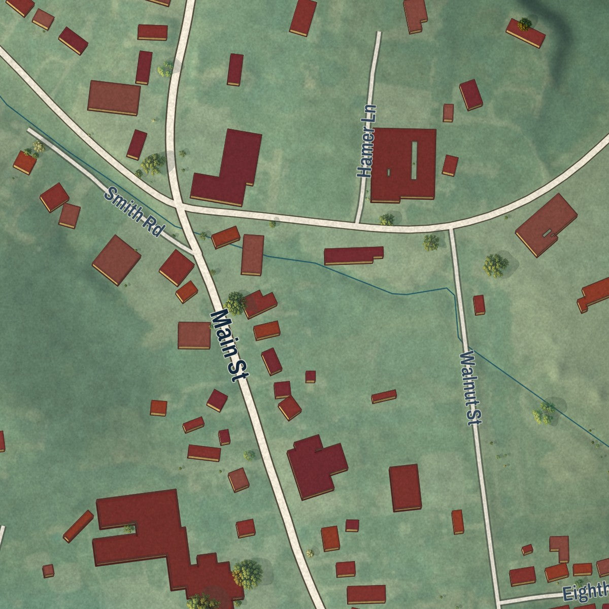 Second close-up of the map of Calhoun, Kentucky print showing more streets and buildings