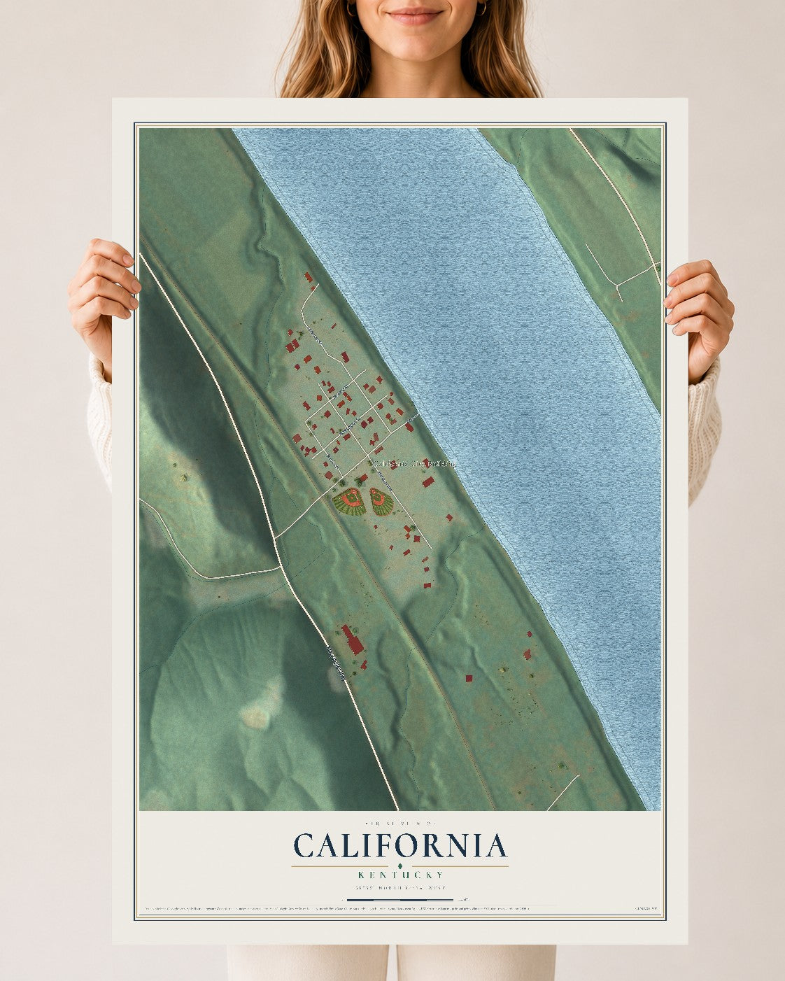 Map of California, Kentucky, 24 x 36 inch unframed archival matte print