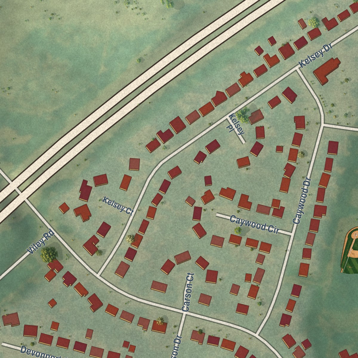 Close-up of the map of Calumet, Kentucky print showing street and building detail