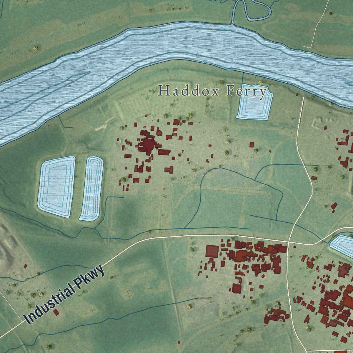 Second close-up of the map of Calvert City, Kentucky print showing more streets and buildings