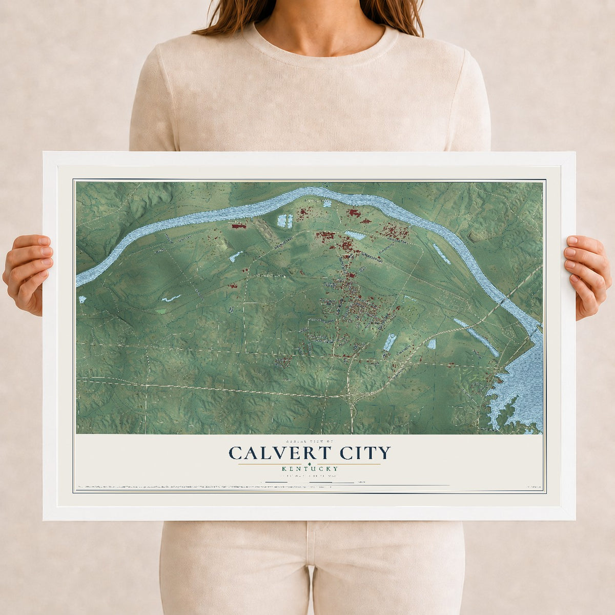 Map of Calvert City, Kentucky, 12 x 18 inch print in a white wood frame
